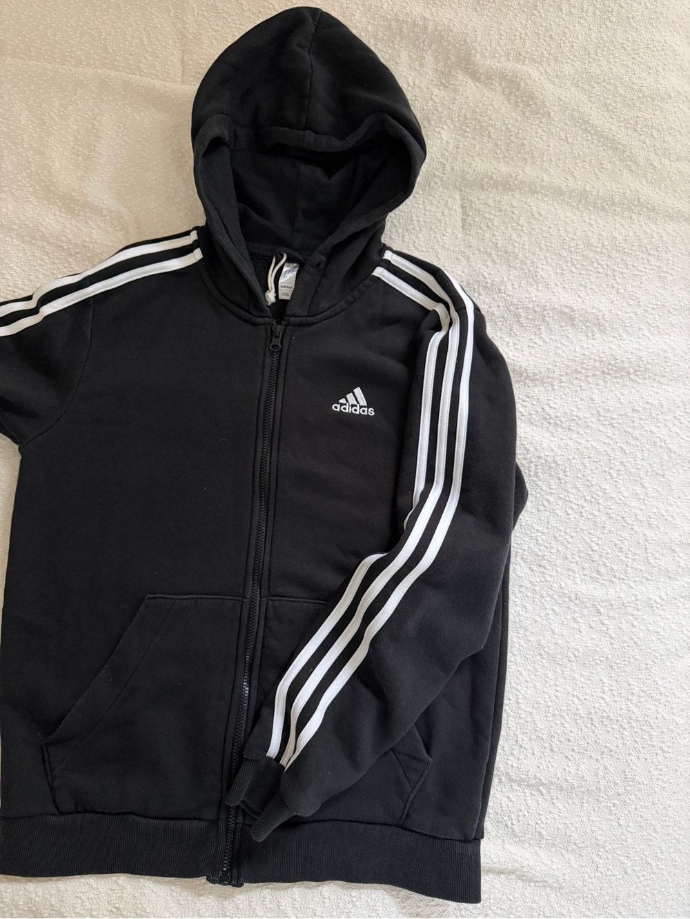 adidas women’s Black Zip-Up Hoodie Jacket with White Stripes